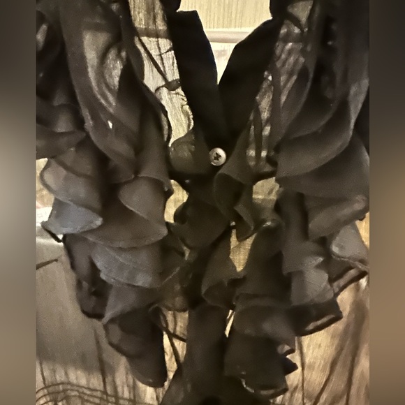 Sheer, black blouse. Ruffled button down front. - Picture 3 of 4